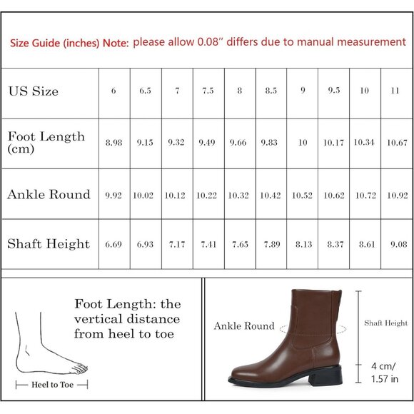 Women's Brown Low Heel Square Toe Chunky Short Boot Fall Boots with Side Zipper - Picture 4 of 7